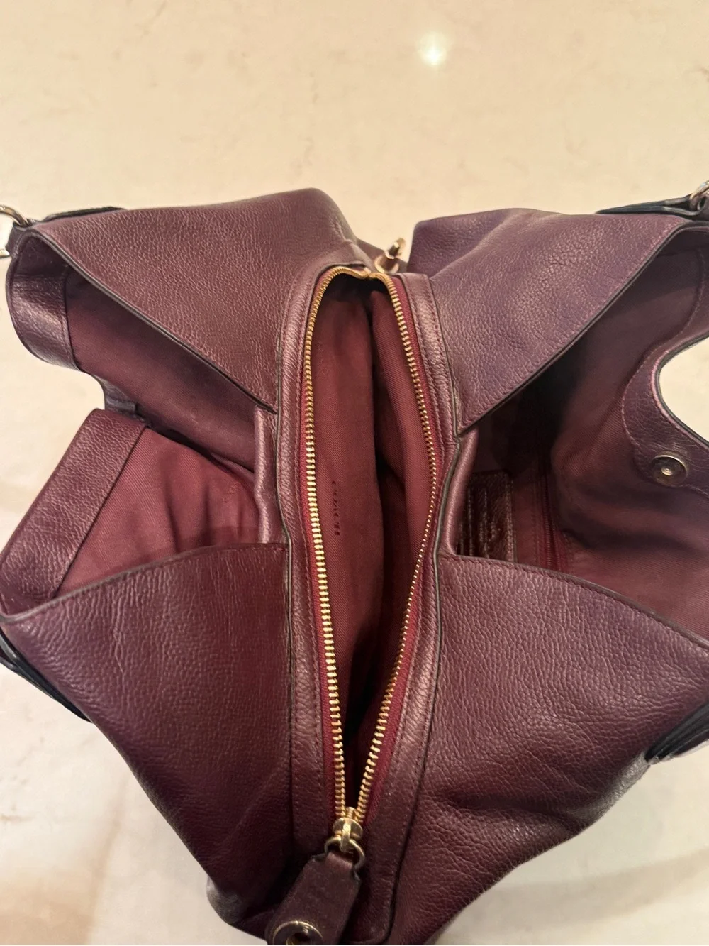 Coach Pebbled Leather Shoulder Bag in Deep Plum